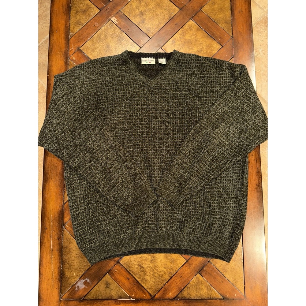 VTG Giorgio Di Firenze Men's 2XL Italy Wool Blend Green Knit V-Neck Sweater
